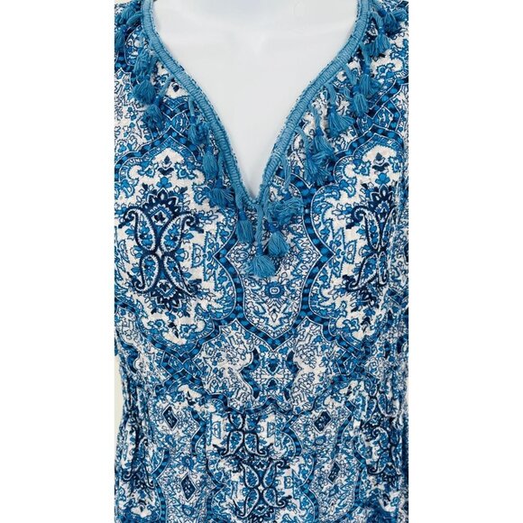 JADE Melody Tam Sleeveless Dress Blue White Paisley Size Small Lined - Picture 2 of 13